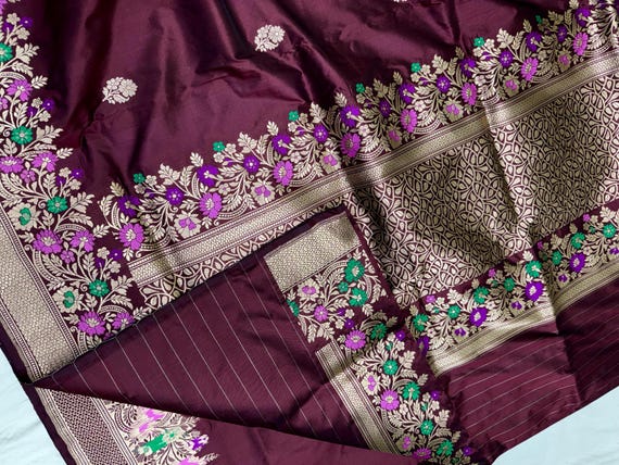 Katan Zari Silk Saree, Handloom Weaving Banarasi Paithani Border