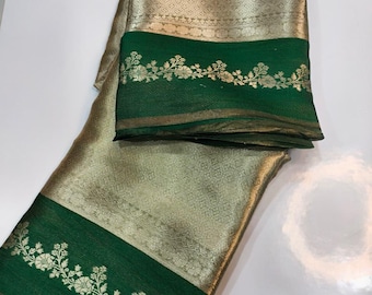 Exquisite Handwoven Varanasi Katan Silk Brocade Saree, Luminous Zari Certified Bridal Sari Heirloom