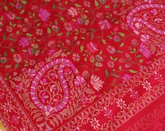 Real Gold Zari Jamdani Silk Saree, Kadhua Handloom Banarasi Weave