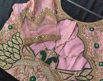 Custom Hand Embroidered Blouse, South Indian Wedding, Mirror Work