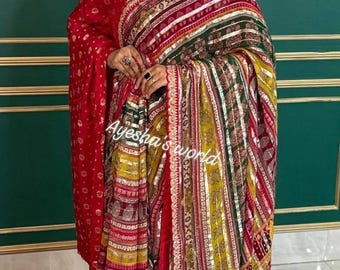 Multi-colored Shimmer Georgette Saree | Silver Foil Striping | Scalloped Designer Border