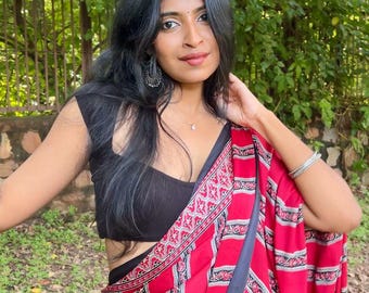 Modal Silk Ajrakh Saree, Retro Print Wedding Saree