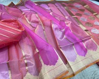 Handloom Katan Tissue Silk Saree, Zari Woven Banarasi Border, Wedding Saree