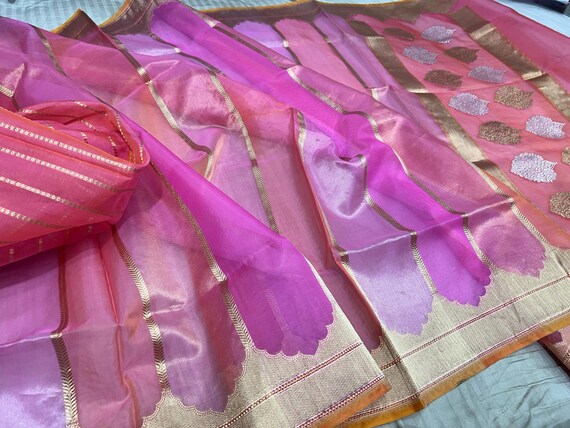 Handloom Katan Tissue Silk Saree, Zari Woven Banarasi Border, Wedding Saree