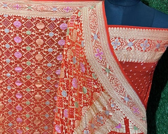 Handloom Banarasi Khaddi Bandhej Saree, Soft Georgette Chiffon