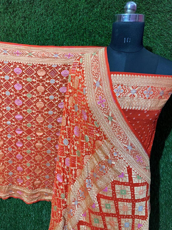 Handloom Banarasi Khaddi Bandhej Saree, Soft Georgette Chiffon