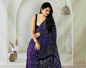 Pure Banarasi Khaddi Georgette Neem Zari Jangla Saree | Barik Bandhej Handloom Silk