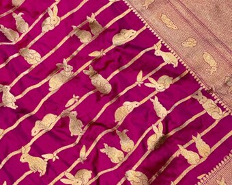 Pure Katan Silk figure buta Saree | Hand-Woven Kadwa Masterpiece Wedding Sari