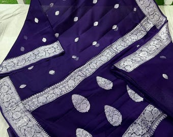 Banarasi Handloom Khaddi Chiffon Silk Saree, Zari Weaving