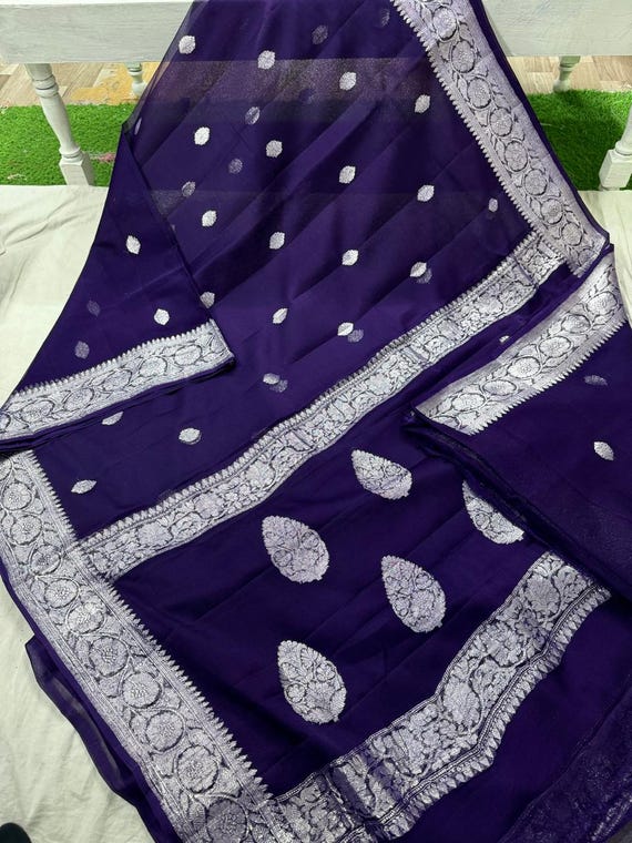 Banarasi Handloom Khaddi Chiffon Silk Saree, Zari Weaving