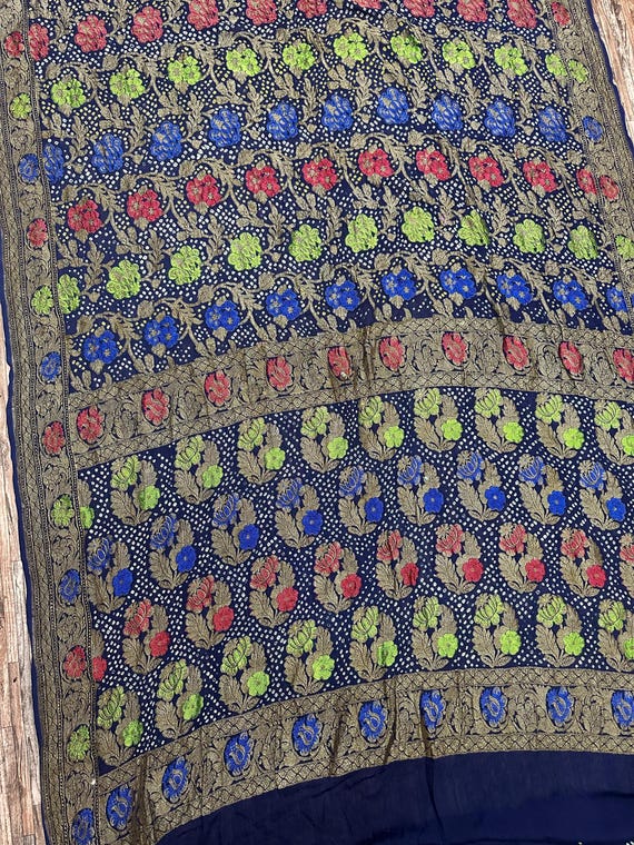 Banarasi Khaddi Bandhej Georgette Saree, Handloom Border