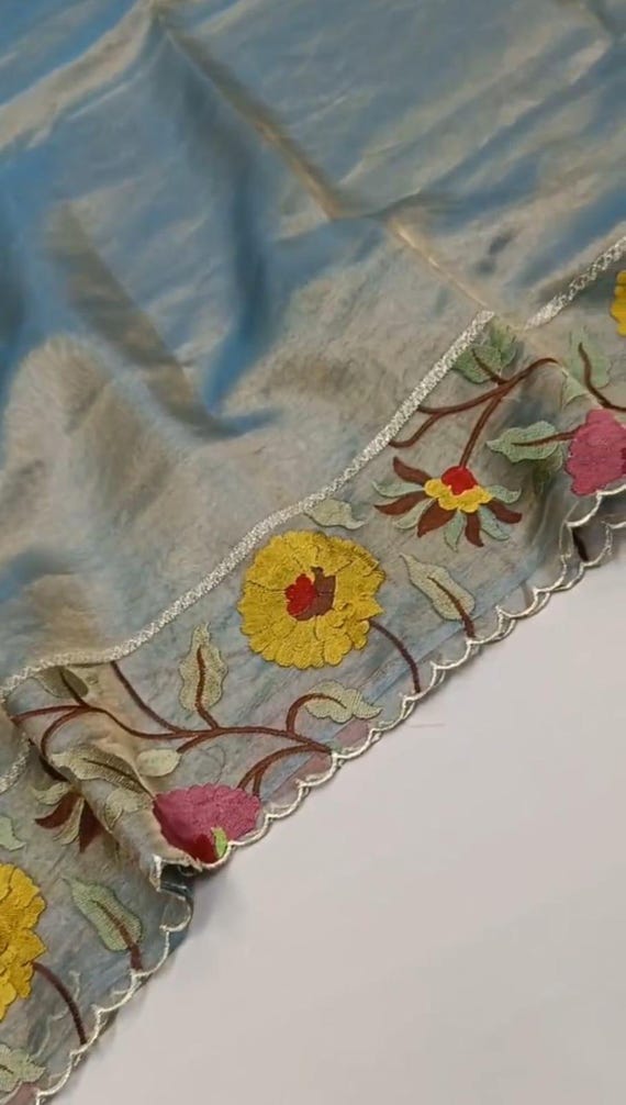 Handloom Tissue Silk Saree, Meenakari Embroidery, Banarasi Border