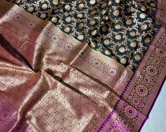 Designer Certified Mashru Katan Zari Silk Saree, Handloom Banarasi Weave Sari Masterpiece