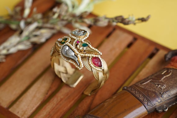 Handmade Kundan Bracelet | Boho Gold-Tone Indian Bangle