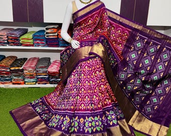 Royal Blue Patola Silk Saree | Red Elephant Motif Border | Traditional Ikat Wedding Sari