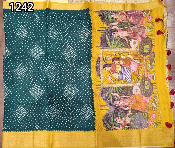 Muga Silk Saree, Patola Kalamkari Handloom Wedding Saree