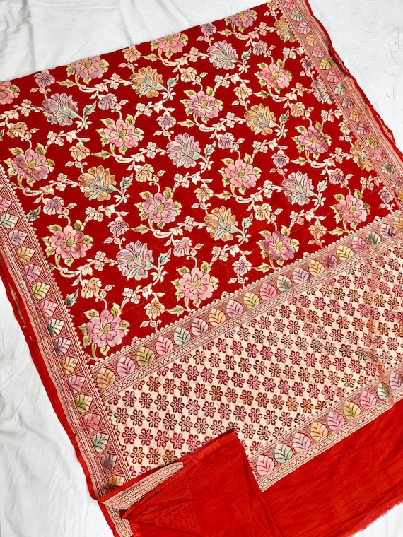 Handloom Banarasi Khaddi Georgette Chiffon Saree, Water Zari Weaving