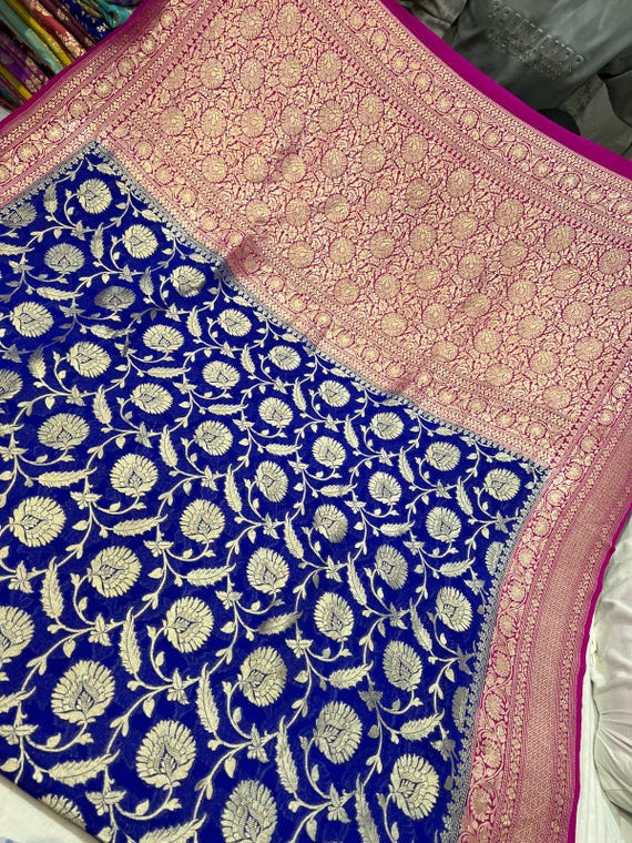 Handloom Khaddi Georgette Banarasi Saree, Silk Mark Certified