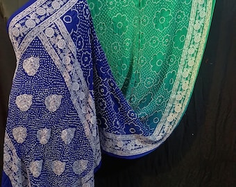 Lakhnavi unique work Handloom Banarasi Khaddi Georgette Saree, Pure Soft Heirloom