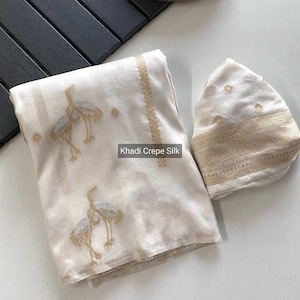 Handloom Khaddi Crepe Silk Saree, Duck Motifs, Zari Meena Work