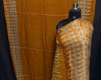Modal Silk Ajrakh Print Saree | Hand Screen Print Gada Pallu | Exclusive Heritage Wrap