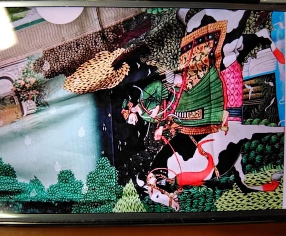 Muga Tussar Silk Saree, Kalamkari Flower Print, Handloom Wedding Saree