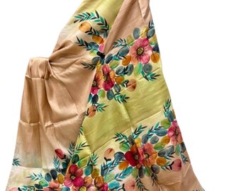 Handloom Katan Silk Saree, Bishnupur Block Print, Dual Tone