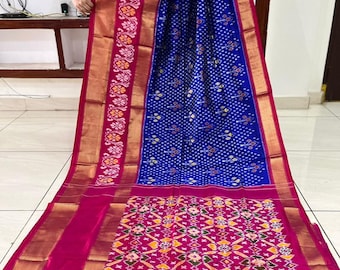 Handloom Double Silk Ikkat Pattu Saree, Silk Mark Certified Luxury Gift for Her