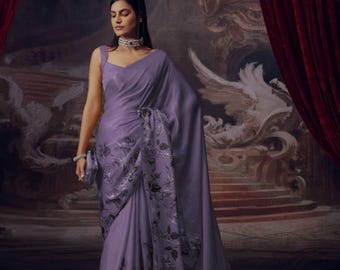 Japanese silk satin saree: office classy wear saree, gift for her.