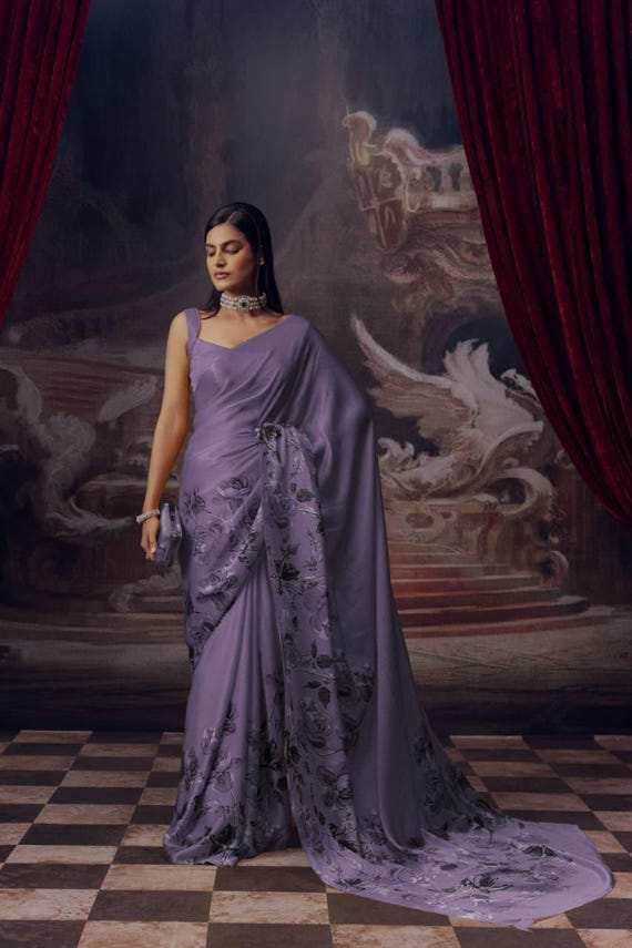 Japanese silk satin saree: office classy wear saree, gift for her.