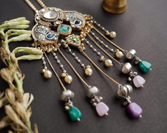 Handmade Kundan Necklace Set, Multicolor Stone Beaded Indian Jewelry