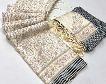 Pashmina Silk Saree, Handloom Wedding Sari with Blouse