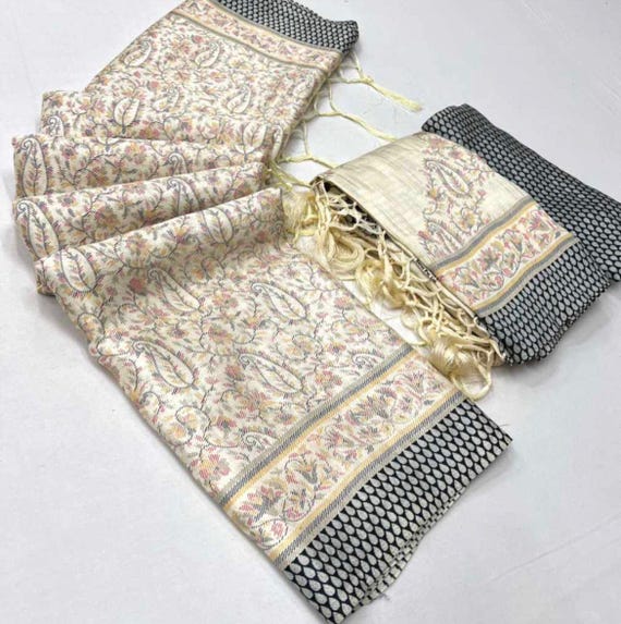 Pashmina Silk Saree, Handloom Wedding Sari with Blouse