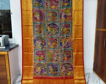 Handloom Pen kalamkari Kancheepuram Silk Saree | Pure Zari Bridal Pattu