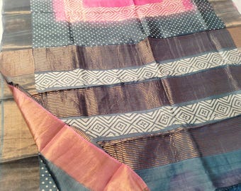 Hand-Painted Tussar Silk Saree: Artisan Certified Handloom Wrap Wedding Gift Sari