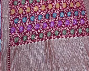 Banarasi Khaddi Bandhej Georgette Saree, Handloom Border