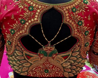 Custom Hand Embroidered Blouse, South Indian Wedding, Mirror Work