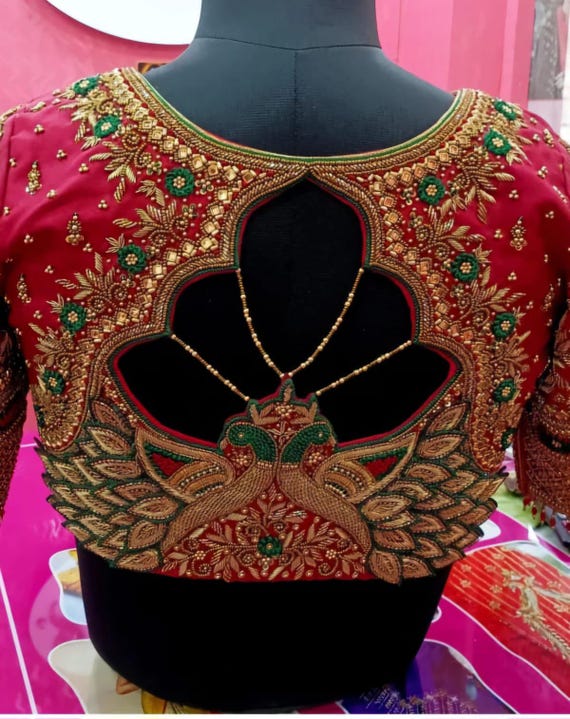 Custom Hand Embroidered Blouse, South Indian Wedding, Mirror Work