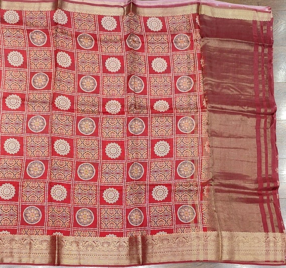 Muga Silk Saree, Kalamkari Flower Handloom, Wedding Saree