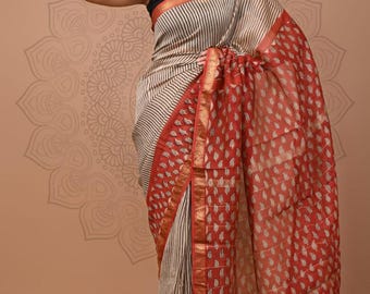 Handloom Maheshwari Silk Cotton Saree, Kalamkari Floral Print