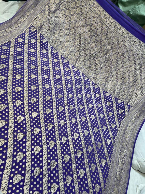 Handloom Banarasi Khaddi Georgette Saree, Pure Soft Chiffon, Silk Mark