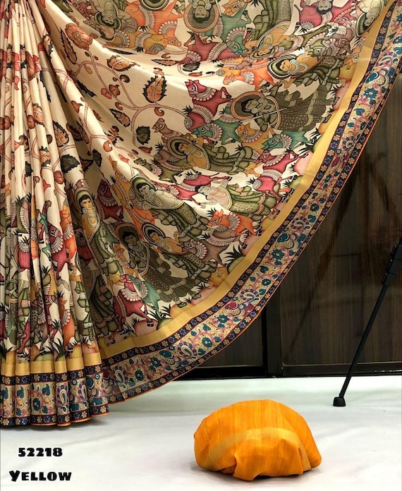 Muga Tussar Silk Saree: Kalamkari Handloom Wedding Saree