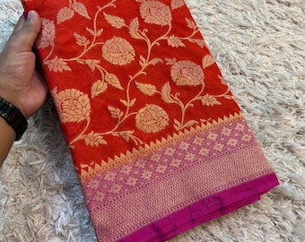 Banarasi Khaddi Georgette Saree, Zari Weaving, Silk Mark