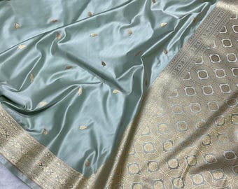 Designer Certified Mashru Katan Zari Silk Saree, Handloom Banarasi Weave Sari Masterpiece
