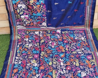 Gujarati Handwork kutchi Kantha Silk saree  wedding haldi saree.