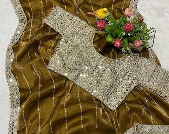 Designer Saree, Heavy Mirror Handwork, Free Size Blouse