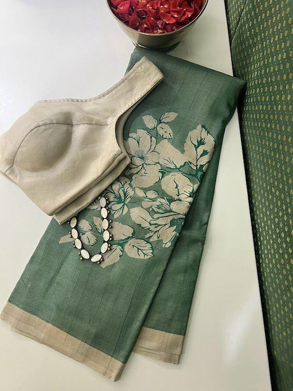 Handloom Bishnupur Silk Saree: Kalamkari Flower Print, Tassels