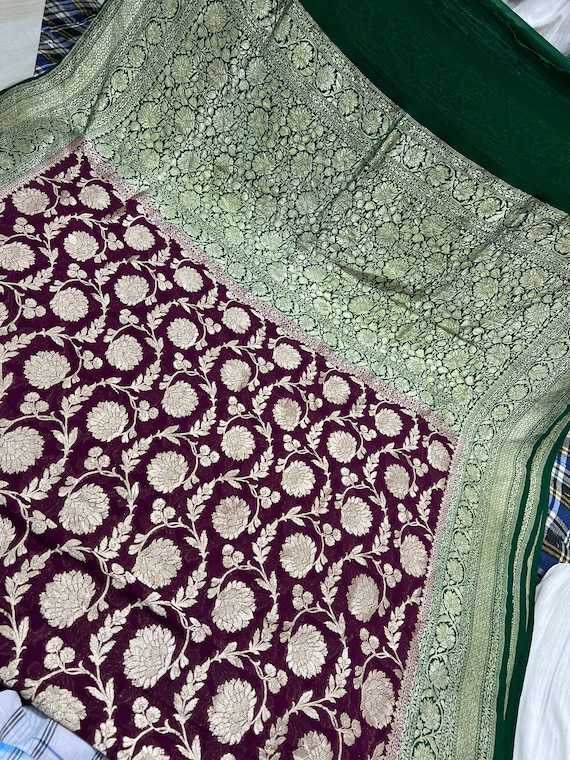 Handloom Banarasi Khaddi Georgette Saree, Silk Mark