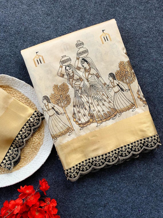 Muga Tussar Silk Saree, Kalamkari Handloom, Wedding Saree