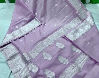 Magnificent Handcrafted Banarasi Khaddi Chiffon, Luminous Water Zari Certified Silk Destination Wedding Sari